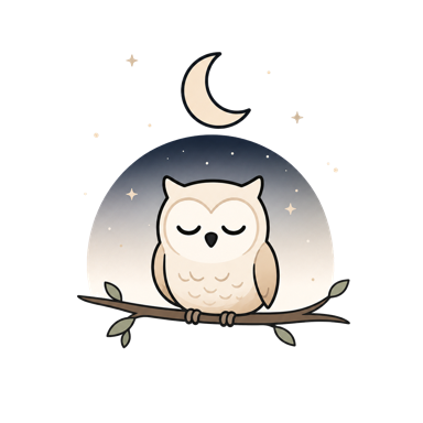 A calm owl resting beneath the moon